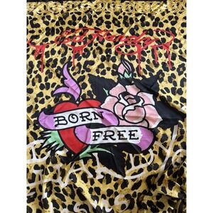 Ed Hardy Scarf Womens O/S Yellow Leopard Born Free Tattoo Graphic Square Wrap